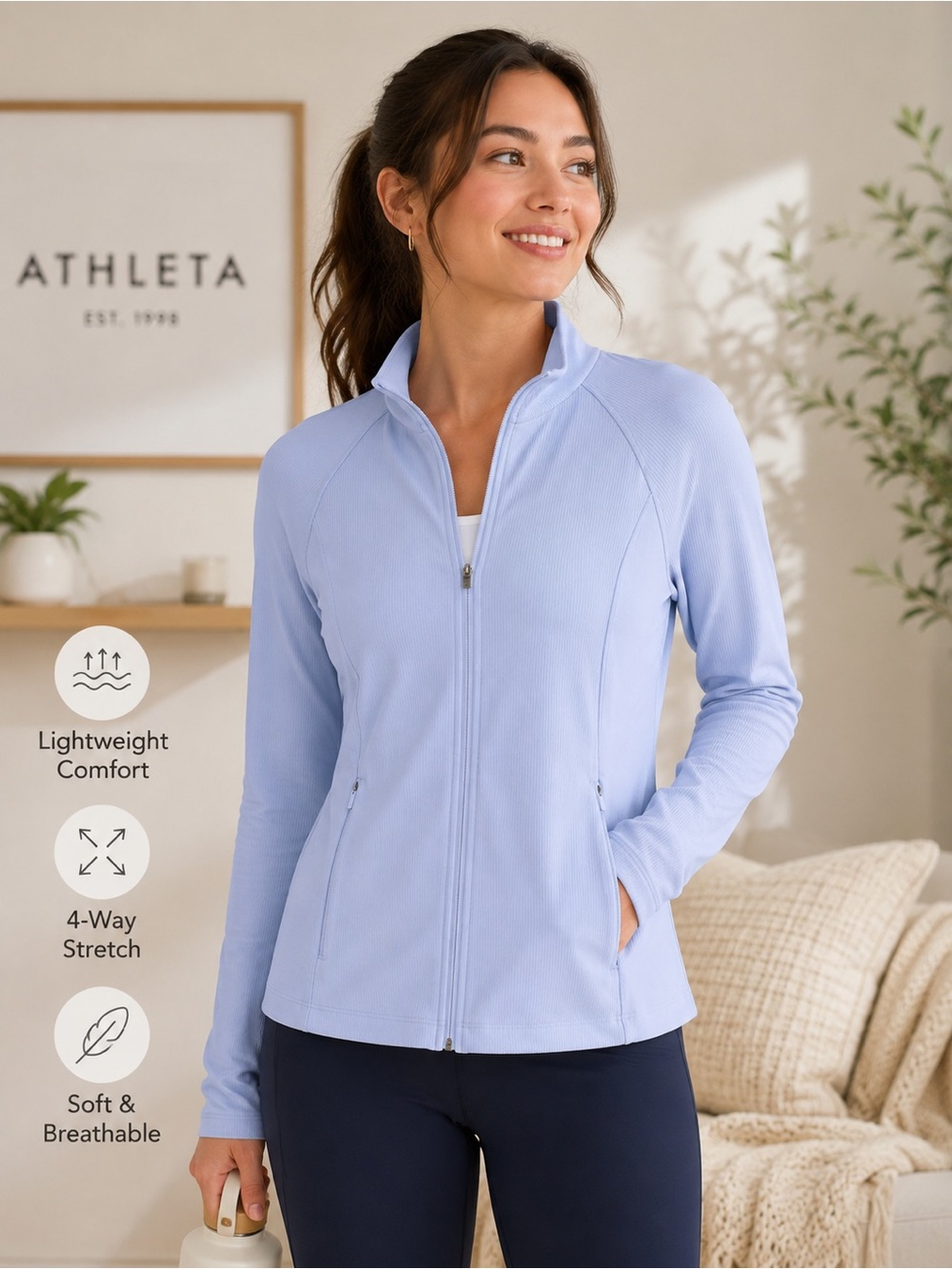 💙 NWT Athleta Salutation Ribbed Jacket III XL Powervita Zip Athletic